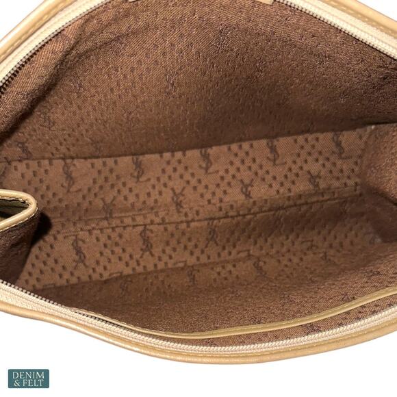 Yves Saint Laurent Brown Ribbed Clutch Travel Leather Trim Vintage Statement Bag - Picture 8 of 16